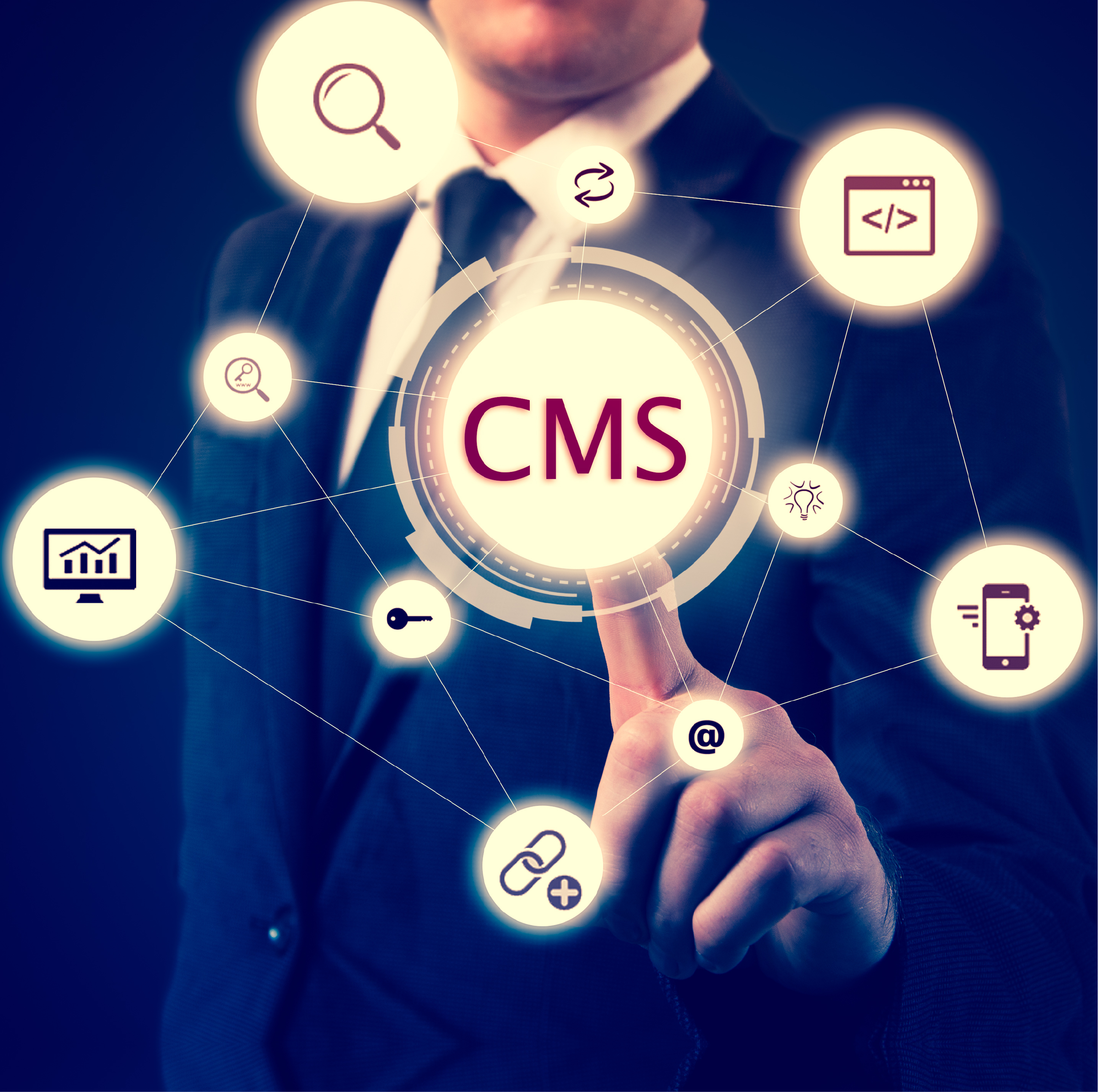 A man is touching CMS in the middle and it is connected to many other futures.
